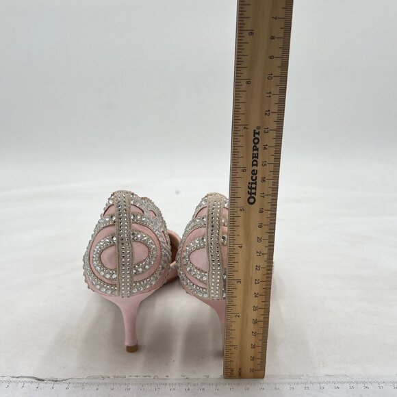 XYD Light Pink Elegant Pointed Toe D'Orsay Kitten Heel Rhinestone Stud Pumps - Picture 5 of 8